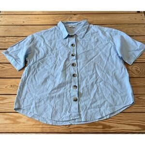 AND Button Up Linen Top Size 16 Women’s Blue Short Sleeve